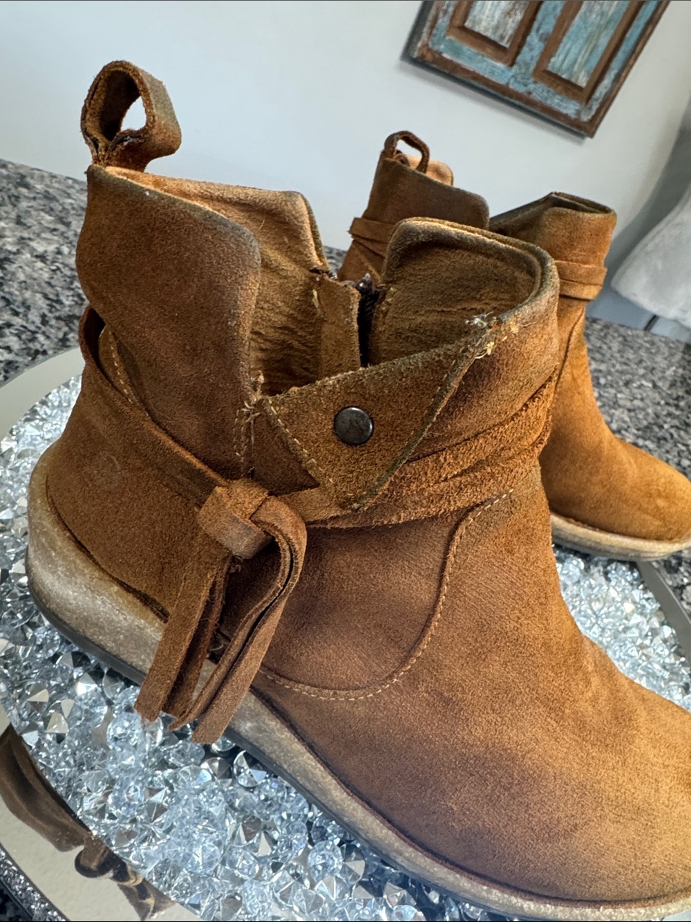 Born Women's Cognac Suede Ankle Booties with Side Tie - Picture 15 of 16
